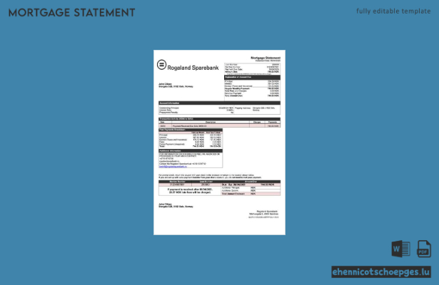 Beispiel eines Hypothekenauszugs der norwegischen Rogaland Sparbank (Word- und PDF-Datei)